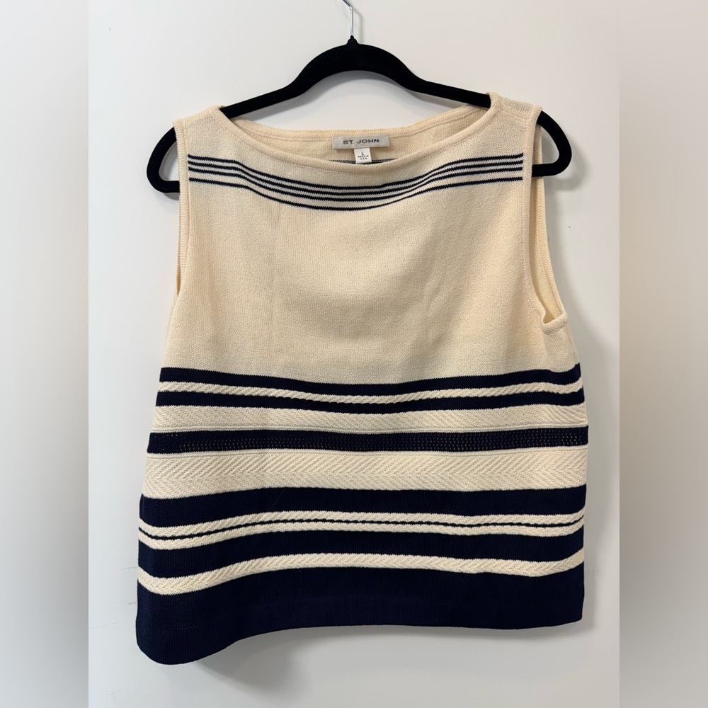Vintage St. John Nautical Stripe Sleeveless Wool Blend Top